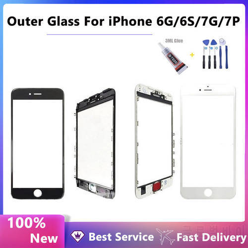 Outer Glass +OCA For iPhone 6 6Plus 6s 6sPlus 7G 7 Plus Replacement Front Outer Screen Glass Lens Cover LCD With Frame