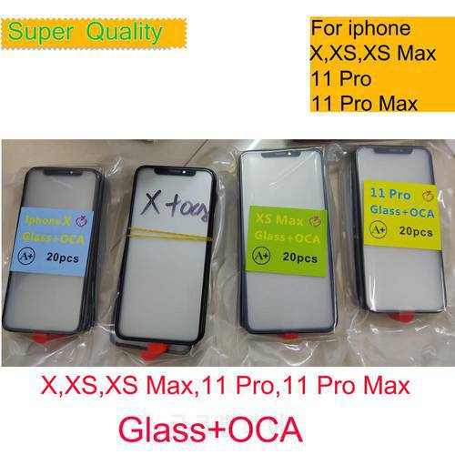 10Pcs/Lot For iphone 11 Pro X XS Max Touch Screen Panel Front Outer Glass With OCA Tape For iphone 11 Pro Touch Panel OCA 2 in 1