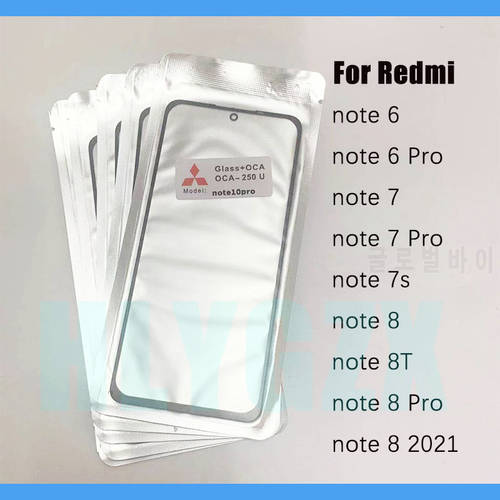 10pcs TOP QC For Xiaomi For Redmi Note 6 7 8 Pro 7s 8T 2021 LCD Front Screen Lens Outer Glass With OCA Panel Replacement