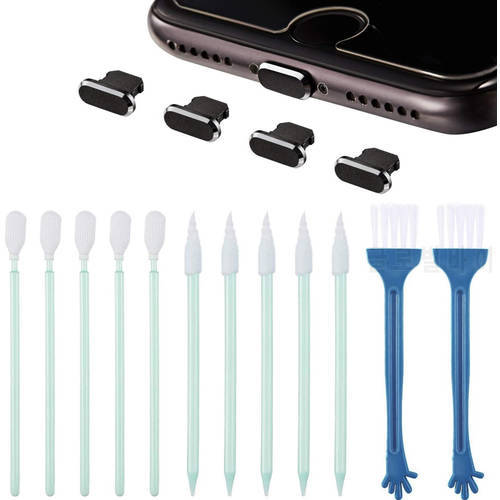 Dust Plug Cleaning Kit 16 Pieces 4 Metal Phone Dust Plugs 5 Phone Speaker Cleaning Brushes 5 Port Cleaning Brushes 2 Nylon Brush