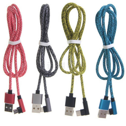 100pcs 90 Degree Micro USB Cable Type C Fast Charging Data Sync Cord Wire for iPhone Samsung Huawei USB-C Mobile Phone Cables 1M