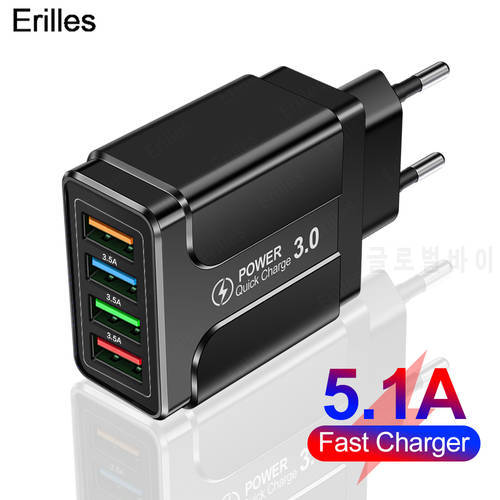 40W 4 USB Phone Charger Fast Charger Quick Charge 3.0 Wall Charging For iPhone13 Pro Xiaomi Samsung Huawei Mobile Phones Adapter