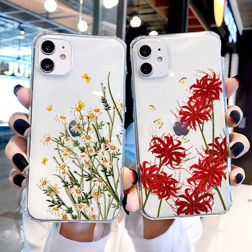 Transparent Flower Phone Case For iPhone 13 12 11 Pro Max Case For iPhone 8 Plus 12 Mini 7 X XR XS Max Back Cover iphone 11 case