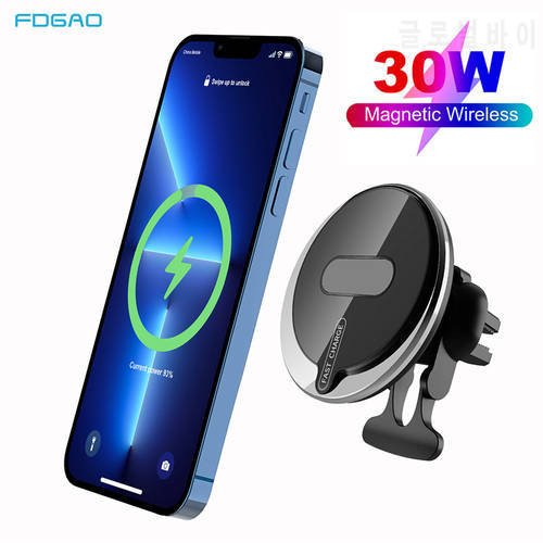 Automatic 30W Car Wireless Charger Stand for iPhone 14 13 12 Pro Max Mini Air Vent Magnetic PD Fast Charging Phone Holder Mount