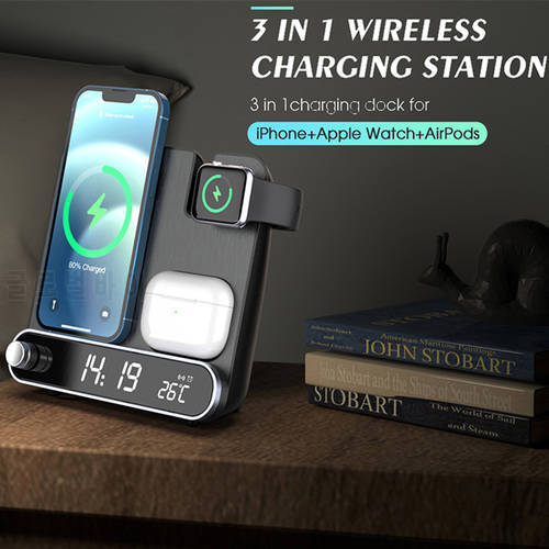 3 in 1 Wireless Charger Stand For iPhone 13 12 11 Pro Max Mini iWatch 7 AirPods Qi Fast Charging Dock Station Wireless Chargers