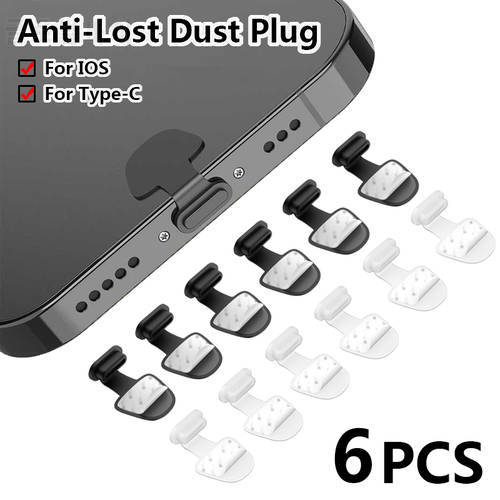 6pcs Dust Plug Type-C/iOS Silicone Phone Charging Port Stopper Cap Dustproof Protector Cover Enchufe Antipolvo Para Celular