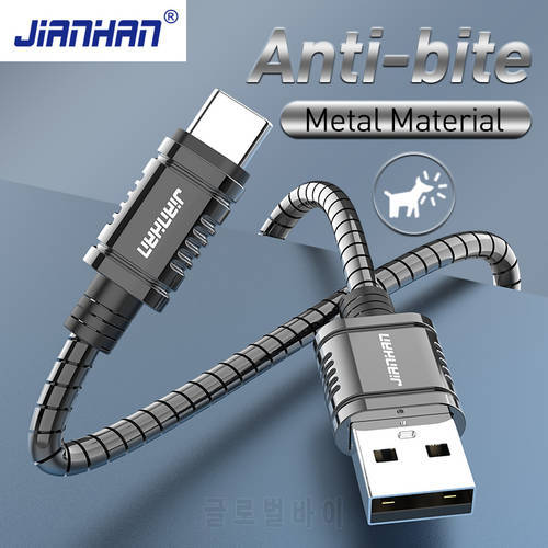 JianHan USB Type C Cable Metal Braided USB C Cable 3a for Samsung S21 S20 S10 S9 S8 Xiaomi mi 11 Phone Wire Cord Type C Charger