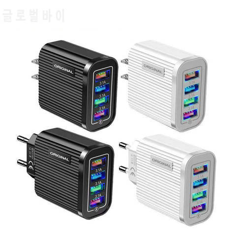 4 USB Mobile Phone Charger 3.1A Multi-Port Universal Travel Home EU/US Plug Wall Charging Head for Tablet Smart Phone