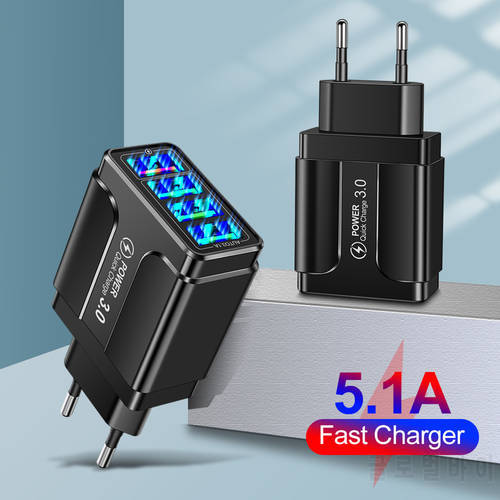 QC 3.0 4 USB Port Mobile Phone Charger Portable Universal Adapter 3A UK EU US for iPhone 12 Pro Max Xiaomi Samsung Huawei