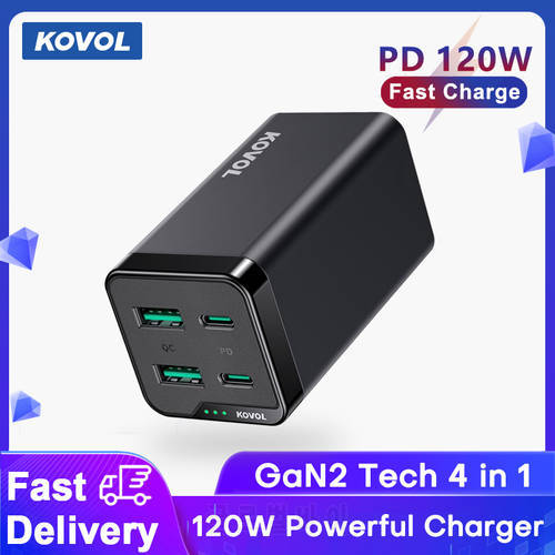 KOVOL 120W Charger GaN 3 100W PPS PD QC 3.0 Desktop Laptop Fast Charge For iPhone 13 12 Pro Max Samsung Xiaomi Phone Charger