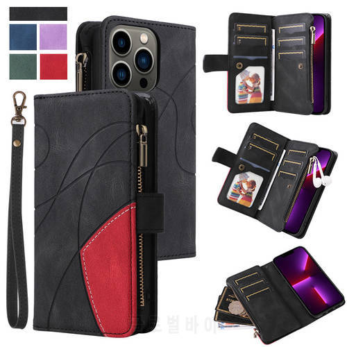 9 Card Slots 1 Zip Wallet Multifunctional Storage Leather Case For iPhone 13 12 11 Pro X XR XS Max mini 7 8 Plus Phone Cover Bag