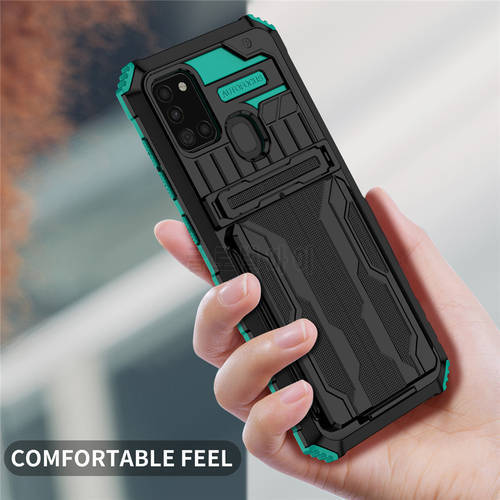 For Galaxy A21S Case For Samsung A21S Card Armor Coque Stand Holder Shockproof Protection Phone Back Protective Cover SM-A217F