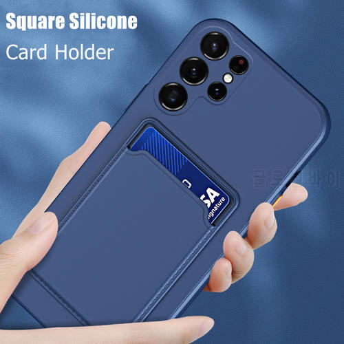 Wallet Card Holder Soft Silicone Case For Samsung S23 S22 S21 Plus S20 FE Note 20 Ultra S10 A54 A14 A73 A53 A72 A52 Candy Cover