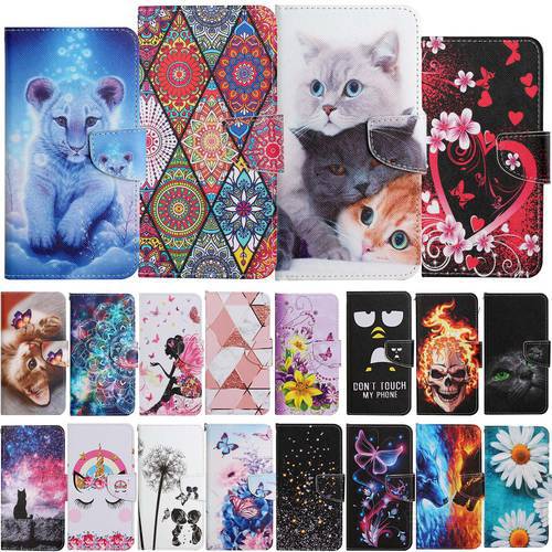 Cute Flower Cat Painted Case For Xiaomi Redmi 9 9A 9C 9T 10 10C Note 9 9S 10 10S 10T 10 Pro Leather Flip Wallet Book Cover Coque