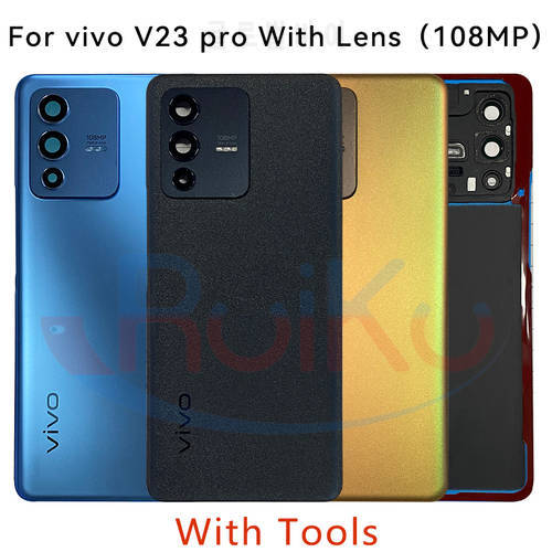 Original For Vivo V23 Pro Battery Cover Door Back Housing Rear Case For v23 pro V2312 Battery Door Replacement Parts+Camera Lens