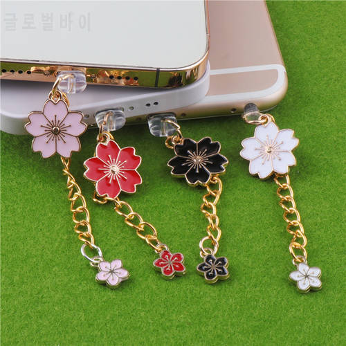 Phone Dust Plug Charm Kawaii Charge Port Plug For iPhone Cherry Blossoms 3.5MM Jack Anti Dust Cap Dust Protection Stopper