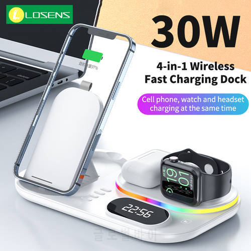 3 in 1 Wireless Charger Stand For iPhone13 12 Pro Max Mini 30W Qi Fast Charging Dock Station For Apple Watch 7 6 AirPods Pro