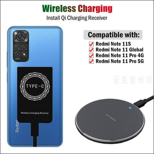 Qi Wireless Charging for Xiaomi Redmi Note 11S 11 Pro 4G 5G 11 Global Wireless Charger Receiver USB Type-C Adapter Gift Case