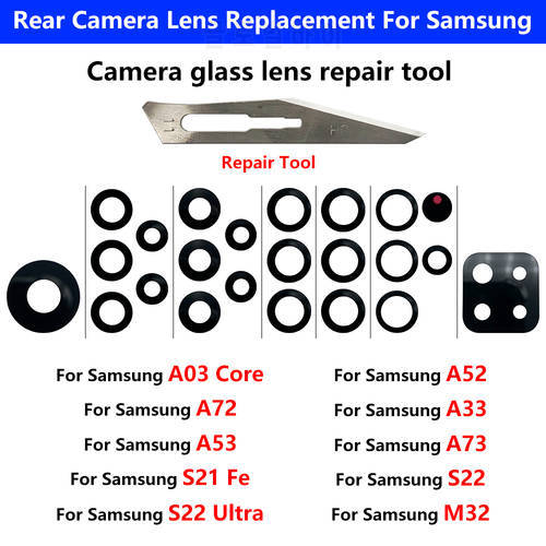50Pcs，Rear Back Camera Glass Lens With Glue Adhesive For Samsung A03 Core A33 A53 A73 A32 A52 A72 A82 S21 S22 Plus S21 Ultra FE