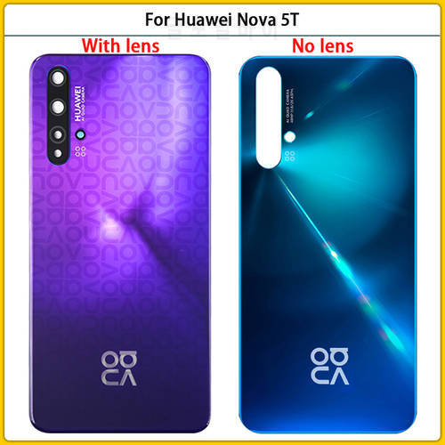 New For Huawei Nova 5T Battery Back Cover Rear Door 3D Glass Panel Glass Housing Case Nova5T Camera Glass Lens Adhesive Replace