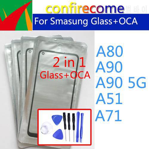 Front Glass Lens With OCA Glue For Samsung Galaxy A51 A71 A80 A90 5G Screen Touch Panel Replacement