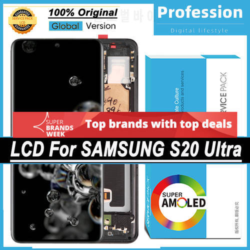 100% Original 6.9&39&39 Dynamic AMOLED Display for Samsung Galaxy S20 Ultra G988 G988F LCD Touch Screen Repair Parts + Service Pack