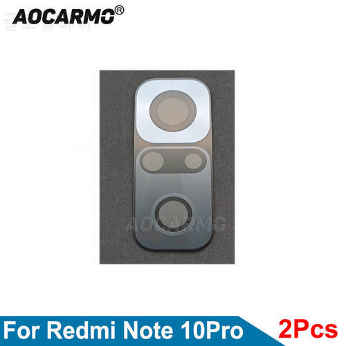 Aocarmo 2Pcs For Redmi Note 10 Pro Rear Back Camera Lens With Adhesive Replacement parts