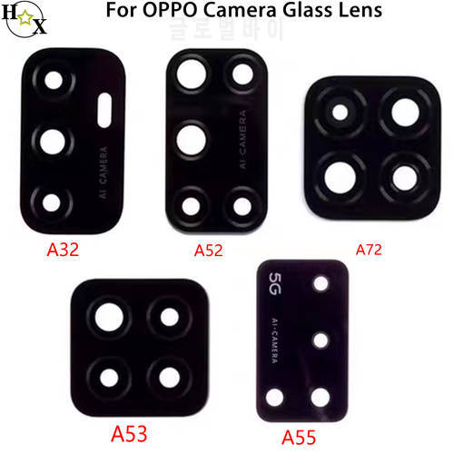 5PCS Phone Back Housing Battery Cover Camera Glass Lens For OPPO A32 A52 A72 A53 A55 With Sticker Repair Parts