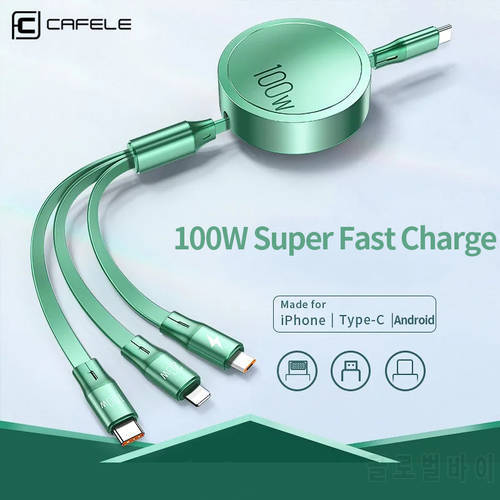 Cafele 3 in 1 Usb Type C Cable 100W Fast Charge Cable Phone Charger Cable Retractable For iPhone 12 13 11 Pro Max Xiaomi Realme