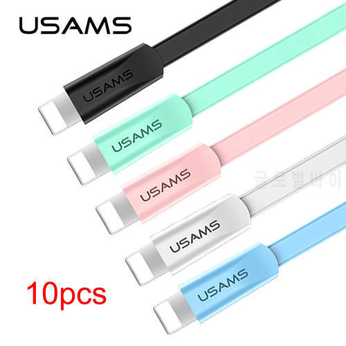 USAMS 10pcs U2 1.2m 2A Charge Flat Data Cable USB A to Lightning Type C Micro USB Phone Cable For iPhone Huawei Xiaomi Samsung