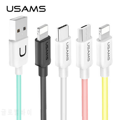USAMS 1m 2A Colorful Charge Data Cable Lightning Type C Micro USB Phone Cable For iPhone 13 12 11 X 8 Huawei Xiaomi Samsung