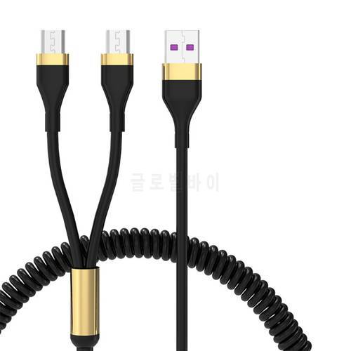 Dual Micro USB Spring Extension Charging Line Supports 5A Fast Charging New Dropship