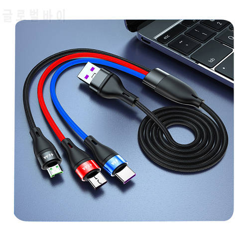 Data Line 3 in 1 cable For ios Android Type-c Mobile Phone Multi-function Usb One Dragging Three Data Charge Cable Line Core