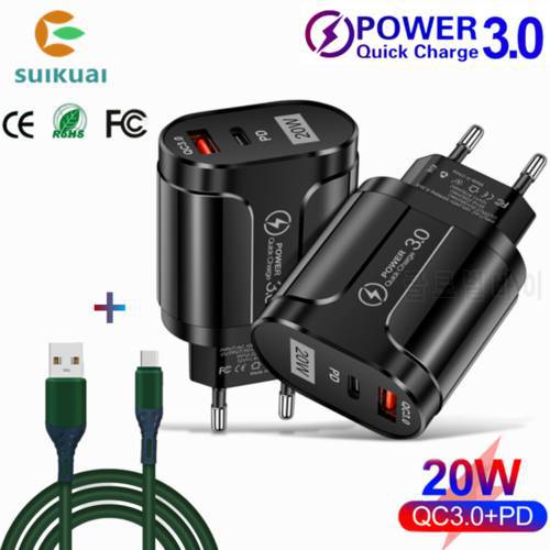 Suikuai K11 20W PD USB-C Charger For iPhone 13 12 Pro Max Huawei Xiaomi Fast Charging 3.0 QC Type C Travel Charger For Laptop