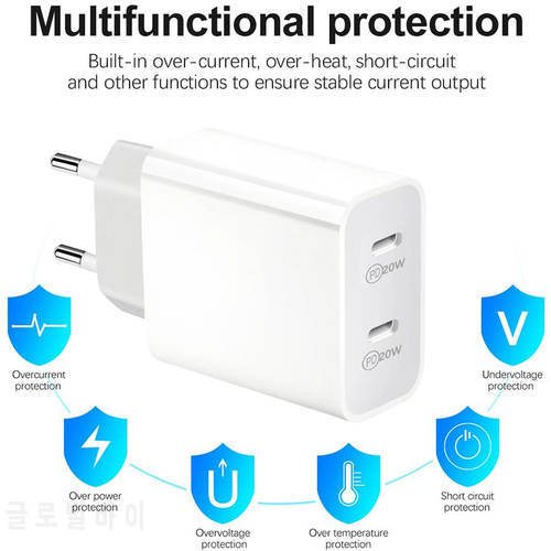 Dual USB Type C PD 20W Charger 5A Fast Charging Wall Adapter Quick Charge 3.0 QC For Huawei Xiaomi Samsung