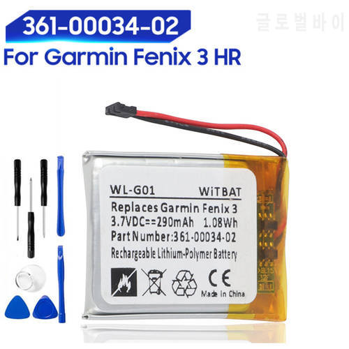 Original Replacement Battery For Garmin Fenix 3 Fenix3 F3 HR GPS Sports Watch Battery 361-00034-02 Watch Genuine Battery 290mAh