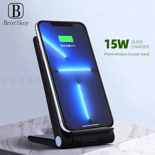 15W Wireless Charger Stand For iPhone 14 13 12 11 XS XR X Wireless Fast Charging Dock Station Phone Charger For Samsung S20 S10