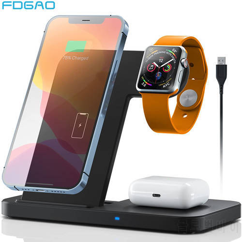 FDGAO Fast Wireless Charger 3 in 1 Charging Dock Station For iPhone 14 13 12 11 Pro Max XS XR 8 Apple Watch 7 6 5 AirPods Pro