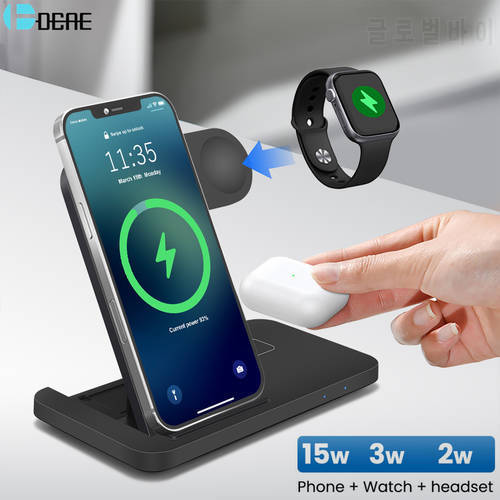 3 in 1 Wireless Charger Stand 15W Fast Charging Dock Station for Apple Watch 8 7 iWatch AirPods Pro For iPhone 14 13 12 11 XR 8