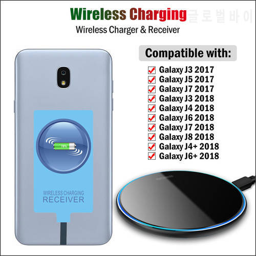 Qi Wireless Charger & Receiver for Samsung Galaxy J3 J5 J7 J4 J6 J8 J4+ J6+ Pro 2017 2018 Wireless Charging Micro USB Adapter