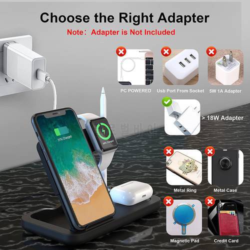 4 in 1 Wireless Charger 15W Qi Certified Fast Charging Station for Apple Watch AirPods Pencil iPhone 13 12 11 Pro Samsung Xiaomi