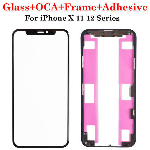 1set Front Screen Outer Glass OCA Frame Bezel With Adhesive Tape For iPhone X XS XR Max 11 12 13 Pro Max Mini LCD External Lens