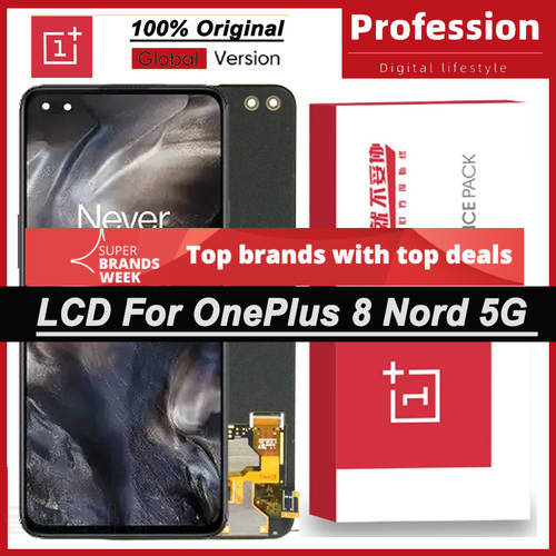 100% Original 6.44&39&39 AMOLED Display for OnePlus 8 Nord 5G AC2001 AC2003 Full LCD Touch Screen Repair Parts with Service Pack