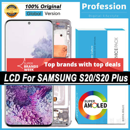 100% Original Super AMOLED Display For Samsung Galaxy S20 G980F G980F/DS S20 Plus G985F LCD Touch Screen Digitizer Repair Parts