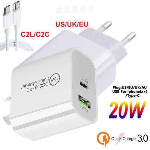 Wall Charger for iPhone Dual Port 20W PD USB-C Power Adapter for Apple iPhone 13 Pro Max iPad mini Fast Charge Type-c Cable