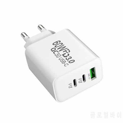60W GaN Charger,USB C Fast Charger, PD 3.0 Charger with 3-Port for iPhone 13 Pro Max MacBook Pro, iPad Pro, Galaxy S21/S20