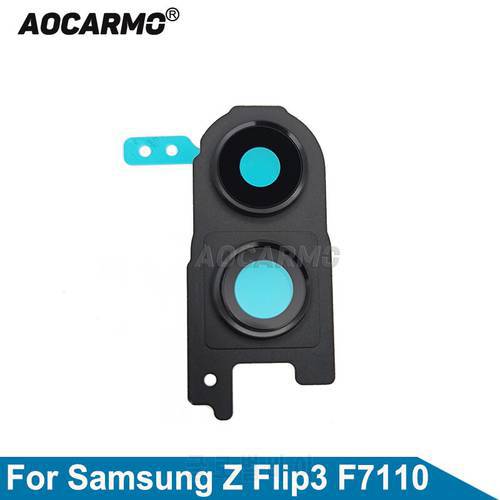 Aocarmo For Samsung Galaxy Z Flip3 Rear Back Camera Lens Glass And Sticker Frame F7110 Replacement Parts
