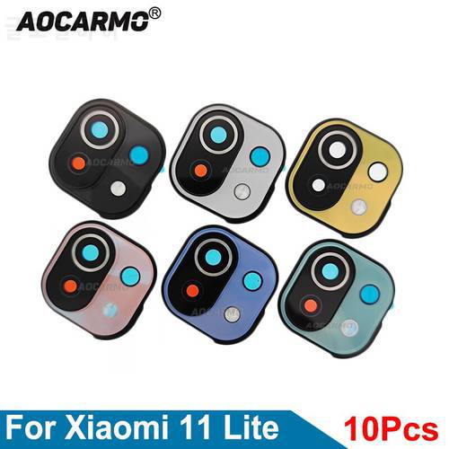 Aocarmo 10Pcs Rear Back Camera Lens With Frame For Xiaomi 11 Lite Mi 11Lite Replacement Parts