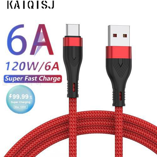 120W 6A Type C Super-Fast Charge Cable for Huawei P40 P30 Mate 40 USB Fast Charing Data Cord for Xiaomi Mi 12 Pro Oneplus Redmi