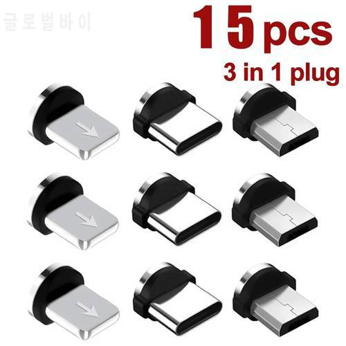 GTWIN 15 Pcs Magnetic Tips For iPhone Samsung Mobile Phone Replacement Parts 3 IN 1 Plug Micro Converter Cable Adapter Type C